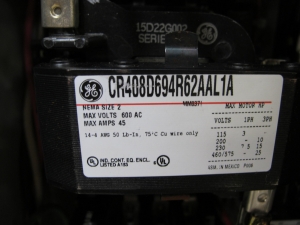 GE 300 LINE-CONTROL COMBINATION MOTOR CONTROLLER, RAINPROOF ENCLOSURE, MO# MTSJ800, 600 VAC, NEMA 2. LOADING & HANDLING FEE $15-4041